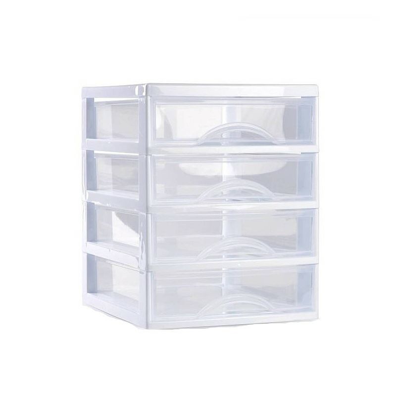 Foto van Plasticforte ladeblokje/bureau organizer 4x lades - wit/transparant - l18 x b21 x h23 cm - plastic - ladeblok