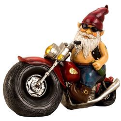 Foto van Tuinkabouter beeld biker - polystone - motor rijder - 28 x 35 cm - tuinbeelden