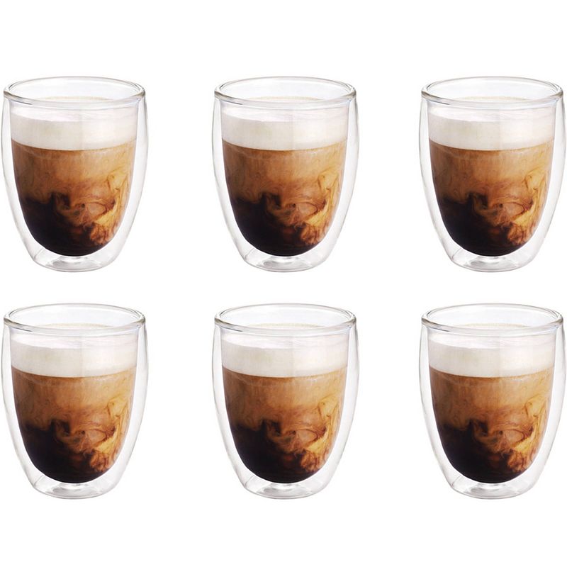 Foto van 6x koffieglazen/theeglazen dubbelwandig glas 300 ml - koffie- en theeglazen