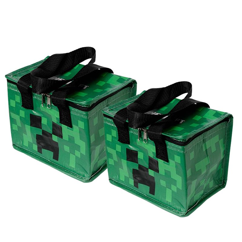 Foto van 2x stuks kleine lunch koeltas - minecraft print - 21 x 15 x 14 cm - 4,4 liter - koeltas