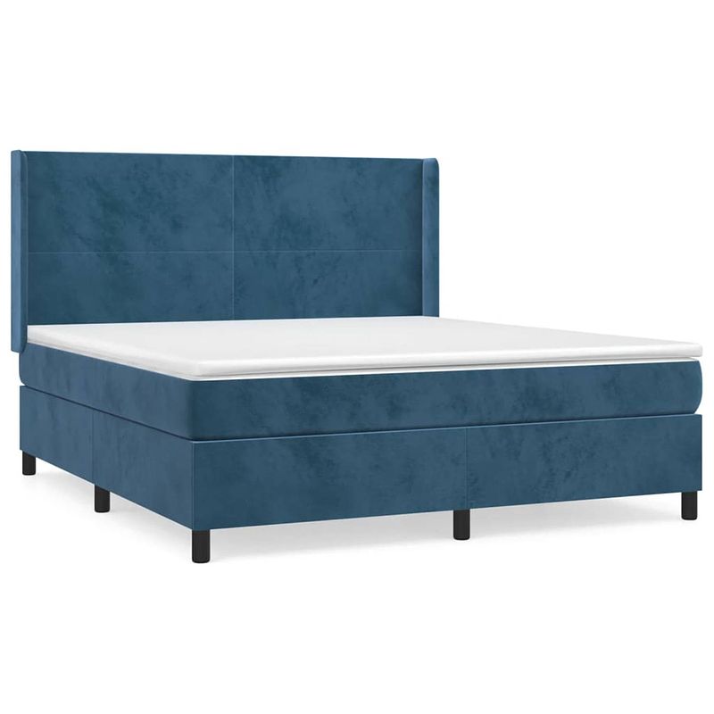 Foto van The living store boxspringbed - donkerblauw fluweel - 203 x 183 x 118/128 cm - pocketvering matras - middelharde