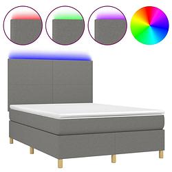 Foto van The living store boxspring bed - donkergrijs - 203x144x118/128 cm - verstelbaar hoofdbord - led-verlichting -