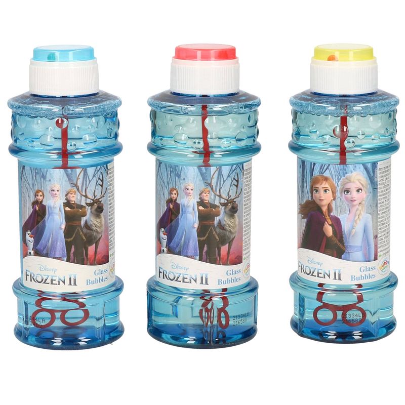 Foto van 3x disney frozen 2 bellenblaas flesjes met bal spelletje in dop 300 ml voor kinderen - bellenblaas