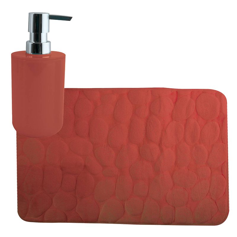 Foto van Msv badkamer droogloop mat/tapijt kiezel - 50 x 80 cm - zelfde kleur zeeppompje - terracotta - badmatjes