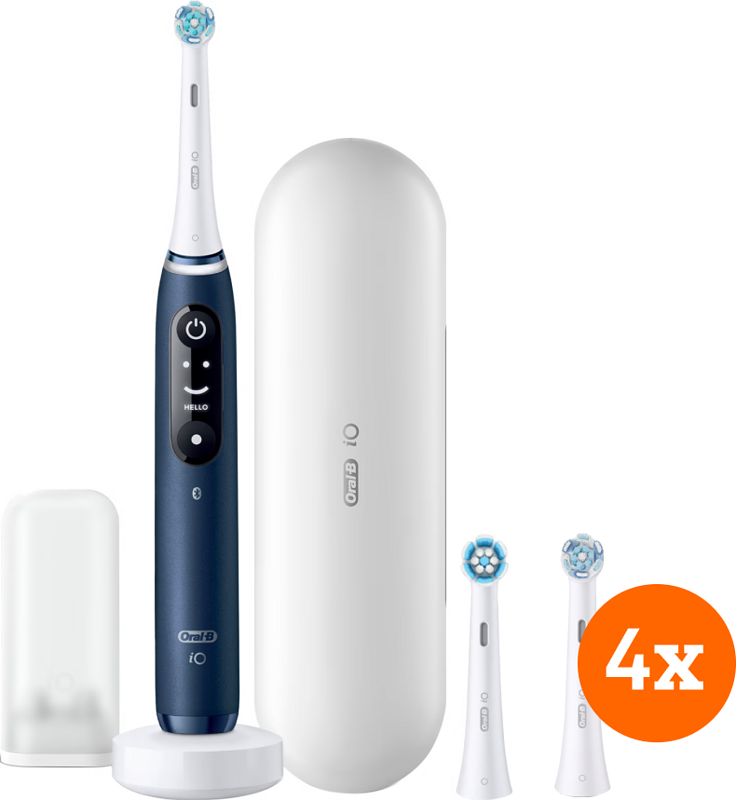 Foto van Oral-b io 7n blauw + io ultimate clean opzetborstels (4 stuks)