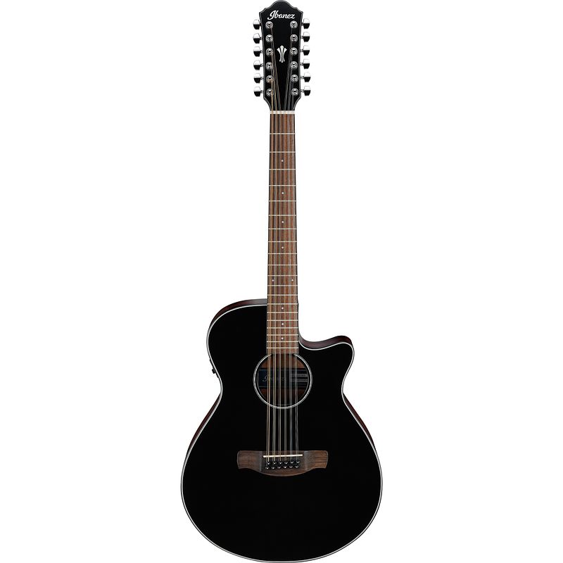 Foto van Ibanez aeg5012 black high gloss 12-snarige elektrisch-akoestische westerngitaar