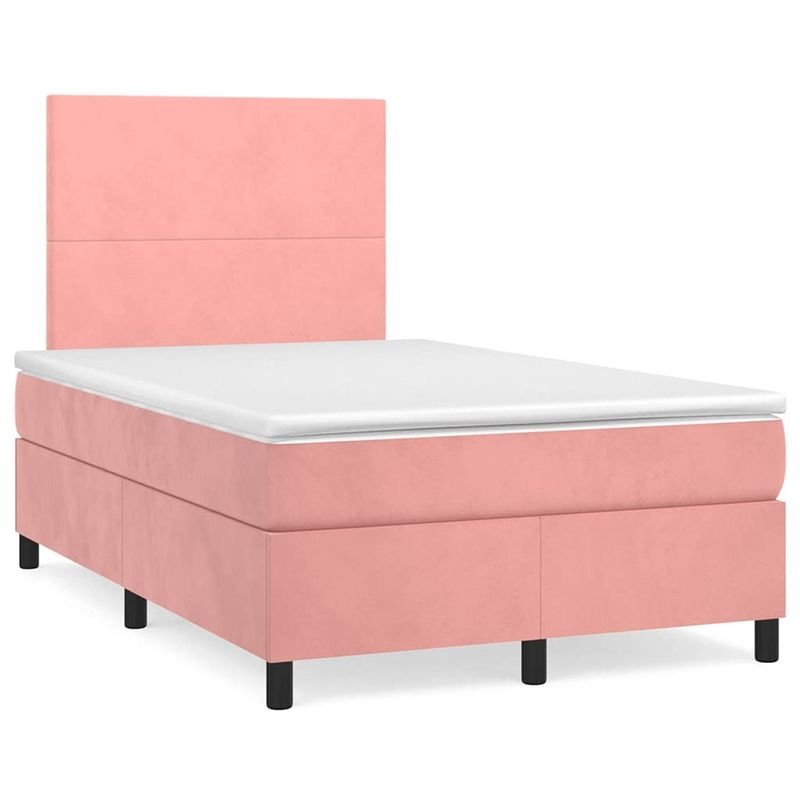 Foto van The living store boxspringbed - roze - 203x120x118/128 cm - fluweel - pocketvering matras - middelharde ondersteuning -