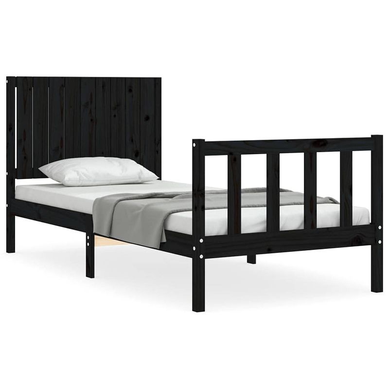 Foto van The living store bedframe - massief grenenhout - 195.5 x 95.5 x 100 cm - zwart