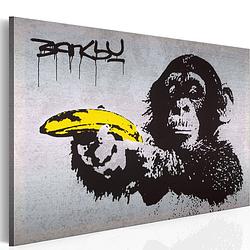 Foto van Artgeist stop of de aap zal schieten banksy canvas schilderij 120x80cm