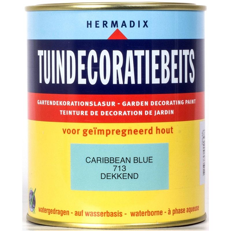 Foto van Hermadix - tuindecoratiebeits 713 caribbean blue 750 ml