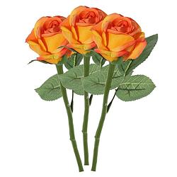Foto van Top art kunstbloem roos nina - 3x - oranje - 27 cm - kunststof steel - decoratie bloemen - kunstbloemen