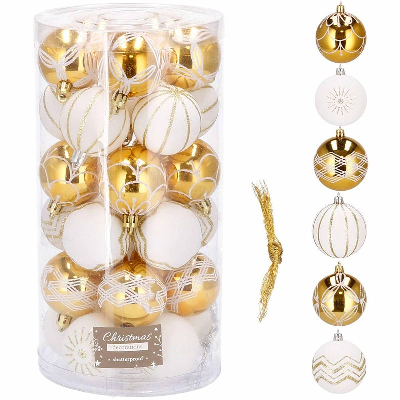 Foto van Kerstballen 30 stuks 7 cm goud/wit