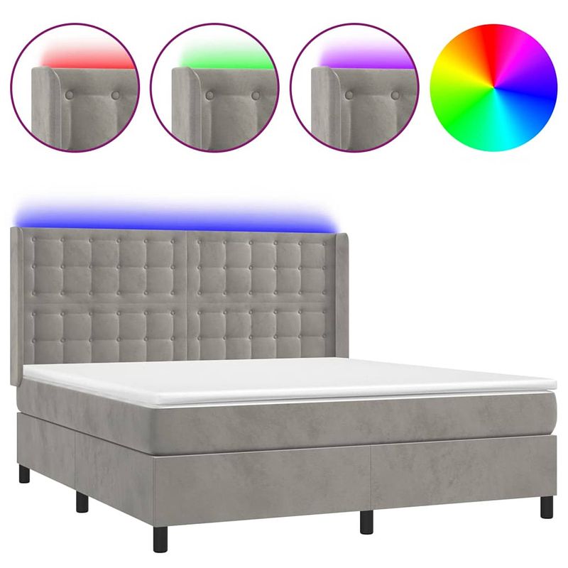 Foto van The living store boxspring bed - fluweel - 160x200 - verstelbaar hoofdbord - led - pocketvering matras -