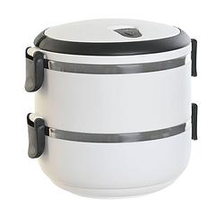 Foto van Items stapelbare thermische lunchbox / warme maaltijd box - wit - 16 x 15 cm - lunchboxen