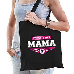 Foto van Verkozen tot beste mama katoenen tas zwart voor dames - cadeau tasjes - feest boodschappentassen