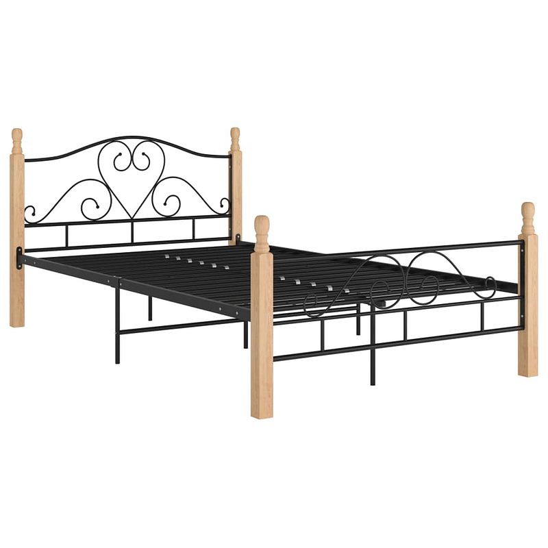 Foto van The living store metalen bedframe - zwart - licht eikenhout - 210x127x90 cm - voor 200x120 cm matras