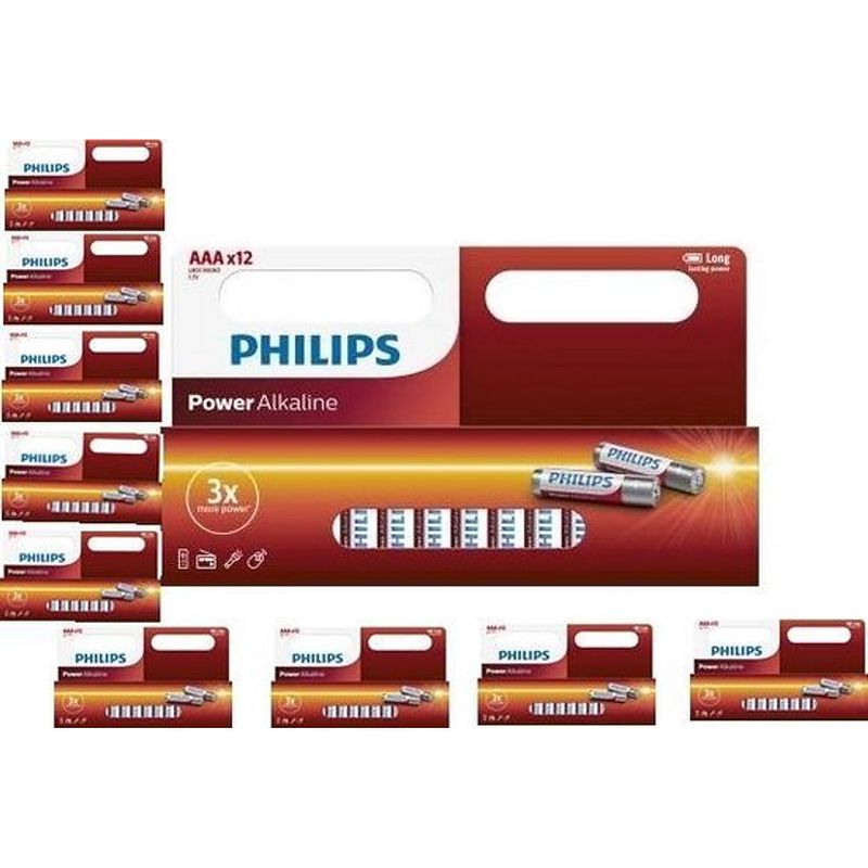 Foto van 120 stuks (10 blisters a 12st) - aaa r3 philips power alkaline