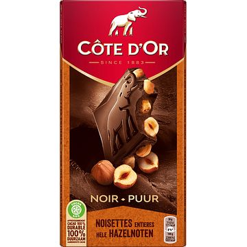 Foto van Cote d'sor bloc puur chocolade reep hele hazelnoten 180g bij jumbo