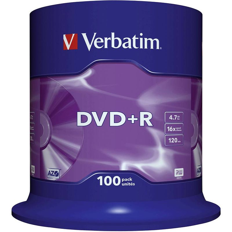 Foto van Verbatim 43551 dvd+r disc 4.7 gb 100 stuk(s) spindel