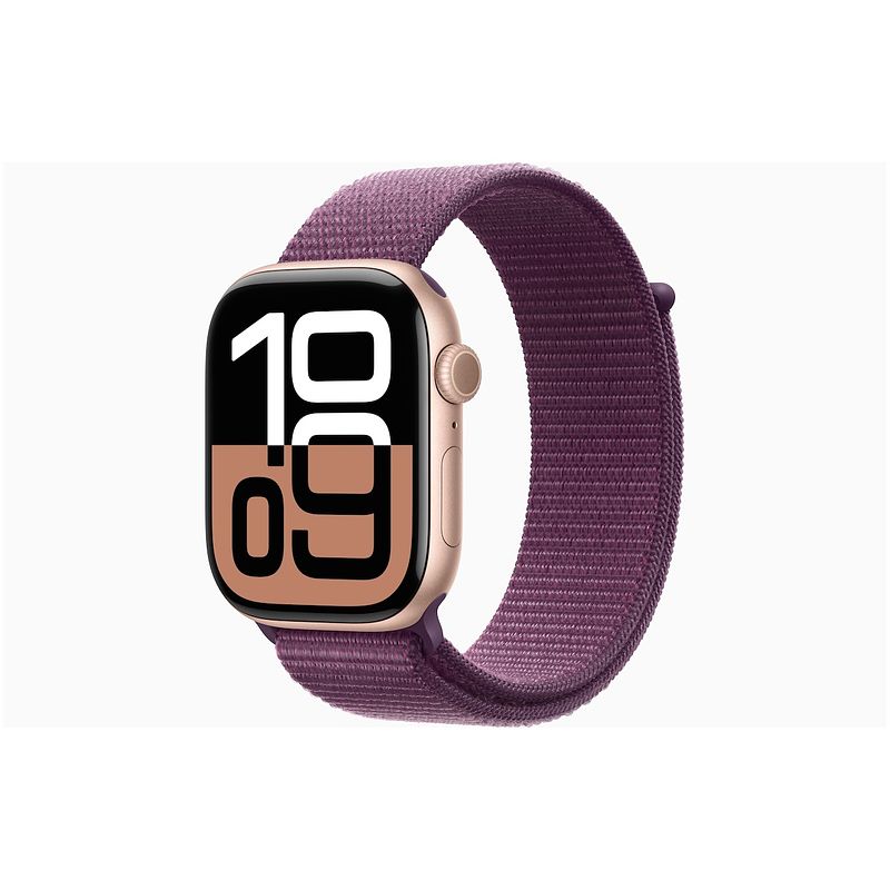 Foto van Apple watch series 10 gps 46mm aluminium case met plum sport loop smartwatch roze