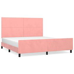 Foto van The living store bedframe fluweel - verstelbaar hoofdeind - ondersteunende poten - multiplex lattenbodem - roze - 203 x