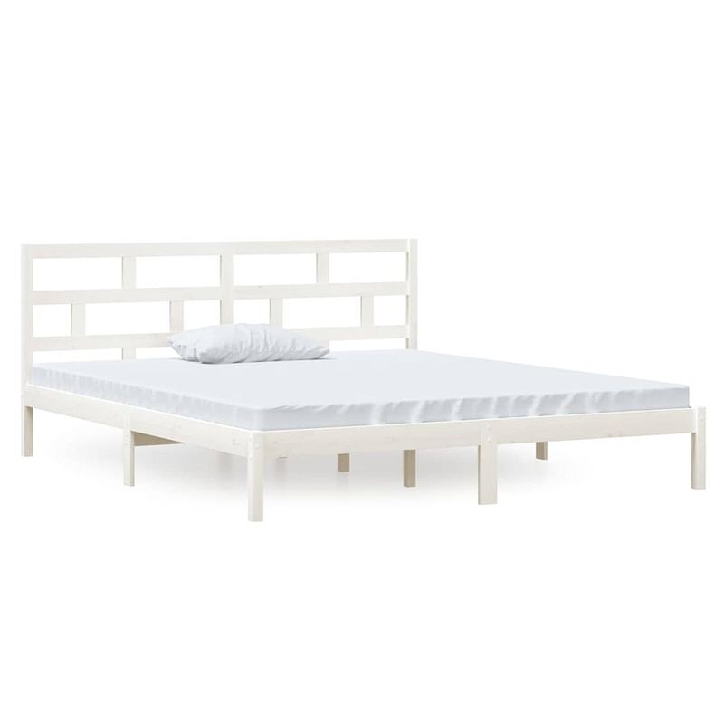 Foto van Vidaxl bedframe massief hout wit 135x190 cm 4ft6 double