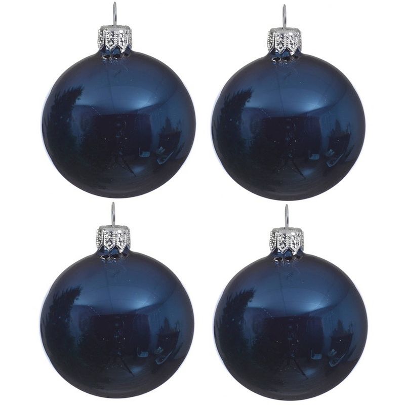 Foto van 4x glazen kerstballen glans donkerblauw 10 cm kerstboom versiering/decoratie - kerstbal