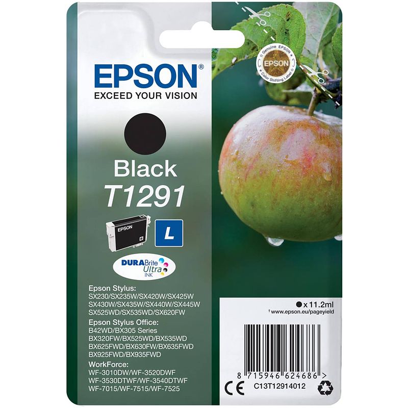 Foto van Epson inktcartridge t1291, 380 pagina'ss, oem c13t12914012, zwart 10 stuks