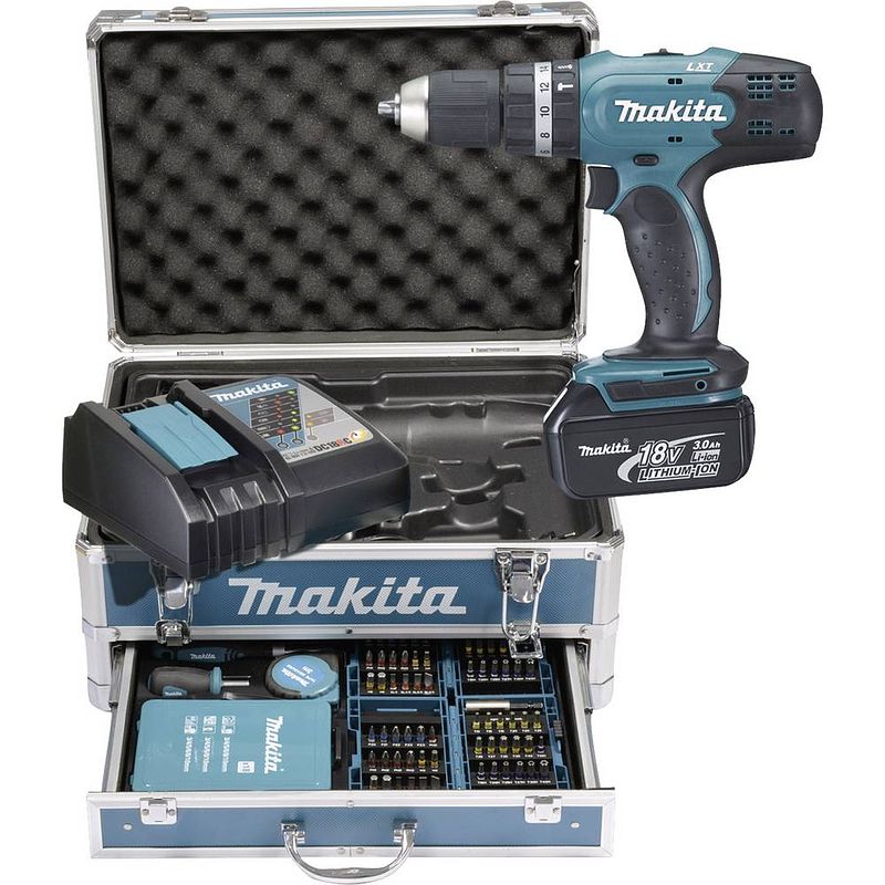 Foto van Makita makita 2 snelheden-accu-klopboor/schroefmachine incl. 2 accus, incl. koffer, incl. accessoires