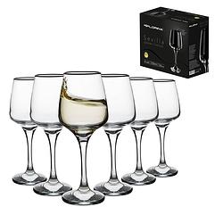 Foto van Florina sevilla 6 exclusieve witte wijnglazen met zwarte onyx rand - 330ml - wijnglas - premium glazen
