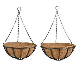 Foto van 2x stuks metalen hanging baskets / plantenbakken met ketting 35 cm inclusief kokosinlegvel - plantenbakken