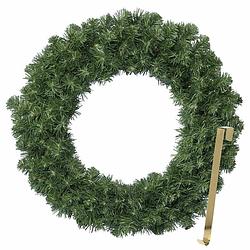 Foto van Kerstkrans 60 cm - groen - met gouden hanger/ophanghaak - kerstversiering - kerstkransen