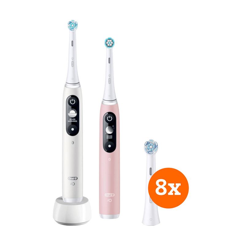 Foto van Oral-b io series 6n duo pack wit en roze + io ultimate clean opzetborstels (8 stuks)