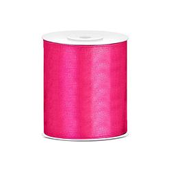 Foto van 1x hobby/decoratie fuchsia roze satijnen sierlint 10 cm/100 mm x 25 meter - cadeaulinten