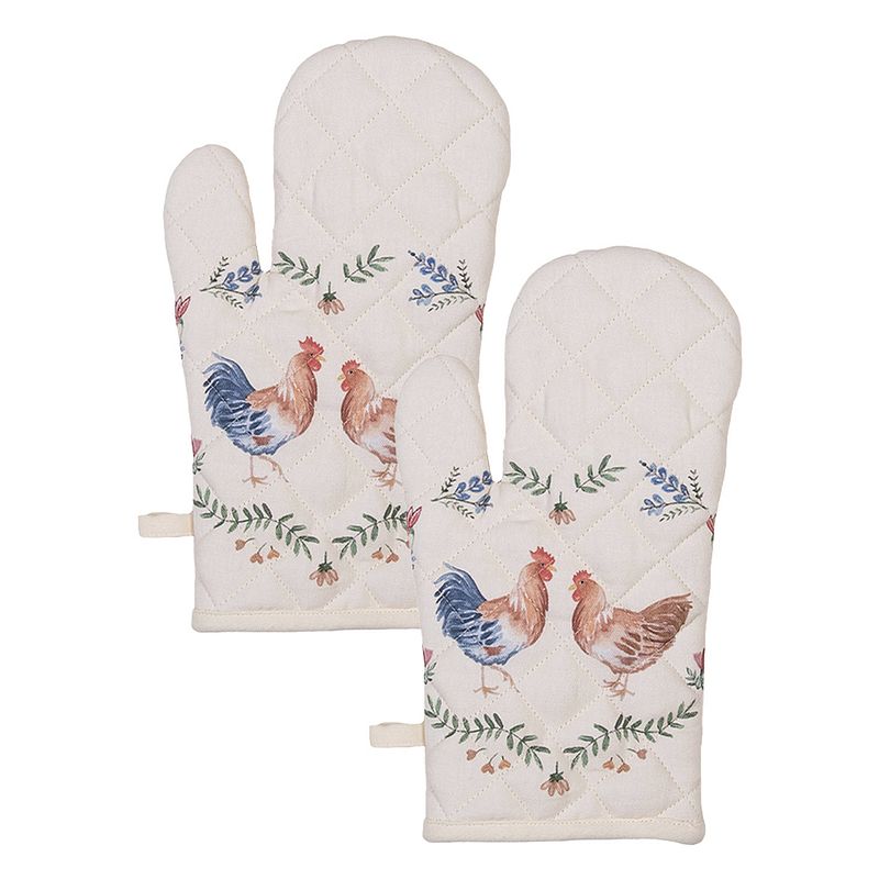 Foto van Haes deco - set van 2 ovenwanten - 18x30 cm - 100% katoen - chicken and rooster