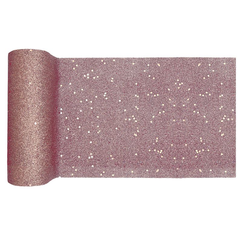 Foto van Santex kerst tafelloper op rol - rose goud glitter - 18 x 500 cm - polyester - tafellakens