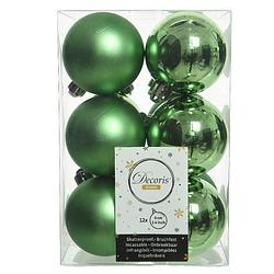 Foto van 12x stuks kunststof kerstballen groen 6 cm glans/mat - kerstbal
