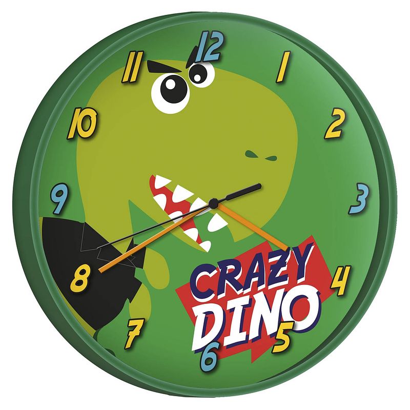 Foto van Kids licensing wandklok crazy dino junior 25 cm groen