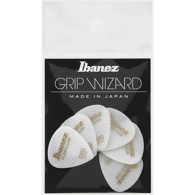 Foto van Ibanez ppa16mrgwh grip wizard rubber grip plectrumset 6-pack medium wit