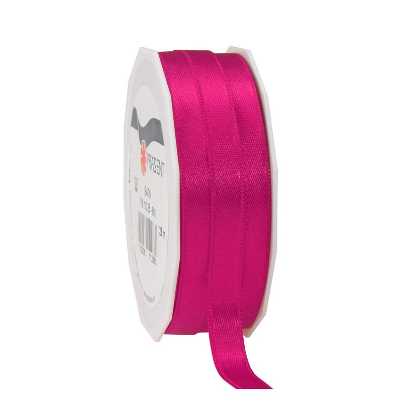 Foto van 1x luxe hobby/decoratie fuchsia roze satijnen sierlinten 1 cm/10 mm x 25 meter - cadeaulinten