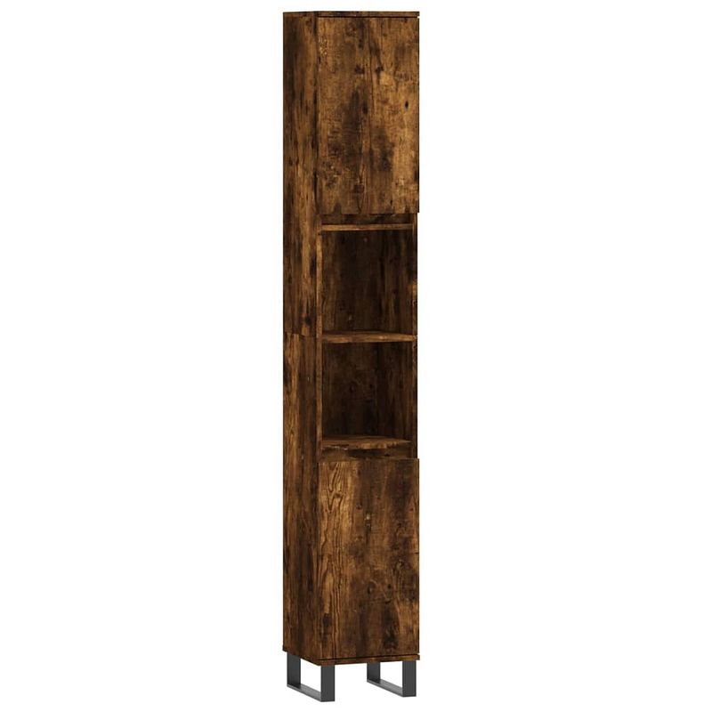 Foto van The living store badkaast - - afmeting- 30 x 30 x 190 cm - kleur- gerookt eiken - materiaal- bewerkt hout en ijzer