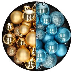 Foto van Kerstballen 60x stuks - mix goud/ijsblauw - 4-5-6 cm - kunststof - kerstbal