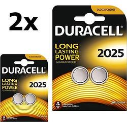 Foto van 4 stuks (2 blister a 2st) duracell cr2025 3v lithium knoopcel batterij