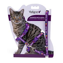 Foto van Dierenbenodigdheden vadigran harnas+leiband kitty cat paars 15-22/30-32cm+120cm