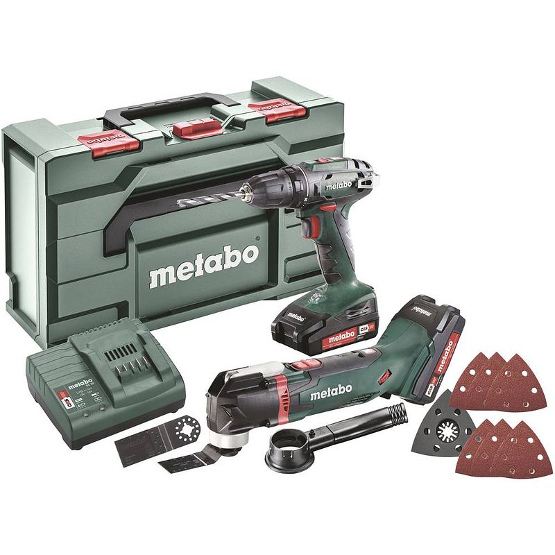 Foto van Metabo bs 18 + mt 18 ltx 685081000 accu-schroefboormachine, accu-multitool 18 v 2.0 ah li-ion incl. 2 accus, incl. koffer, incl. lader