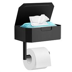 Foto van Avalo wc rolhouder met bakje & plankje - zwart - zelfklevend / boren / zonder boren - toiletrolhouder - wc papier houder