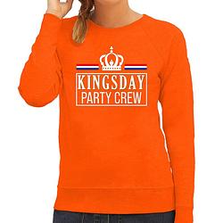 Foto van Kingsday party crew sweater oranje met witte letters voor dames - koningsdag truien 2xl - feesttruien