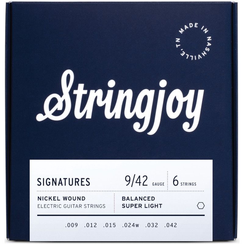 Foto van Stringjoy signatures 6s balanced super light 9-42 snarenset voor elektrische gitaar
