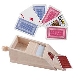 Foto van Houten blackjack kaartgever/slof met handvat 28 x 11,5 x 9,5 cm inclusief 2x sets speelkaarten - speelkaarthouders