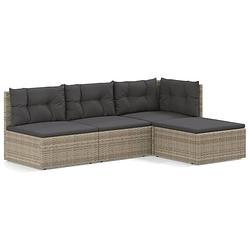 Foto van Vidaxl 4-delige loungeset met kussens poly rattan grijs